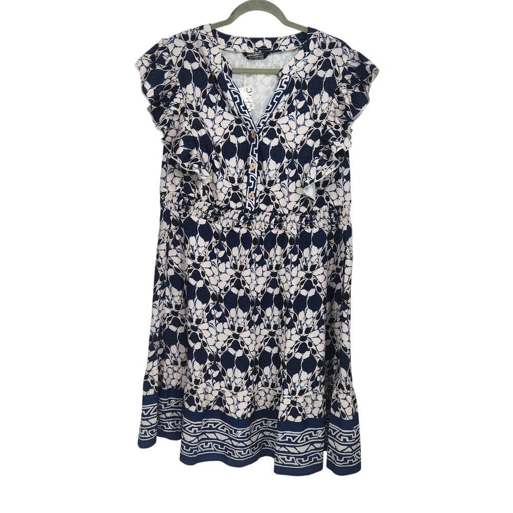 NWT Bloomchic Navy White Floral Roses Ruffled Plus Midi Dress Women's 18/20